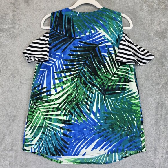 Calvin Klein Top Womens Medium Green Tropical Palm Print Cold Shoulder NWT - Picture 10 of 10